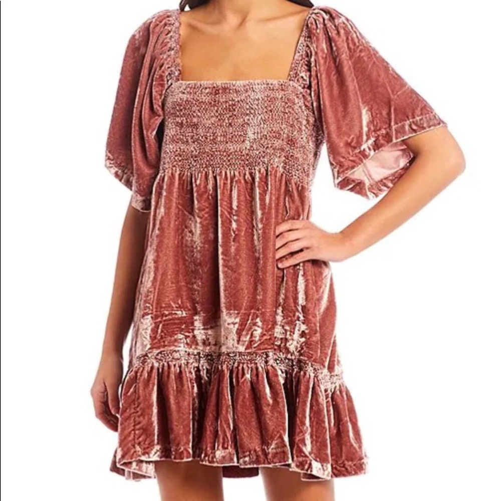 Pink velvet velour free people dress